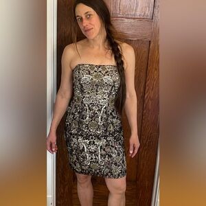 Black Mini Dress with Gold & Silver Floral Embroidery